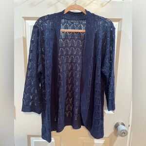 Plus women’s 1x Navy Open-Knit Cardigan Sweater